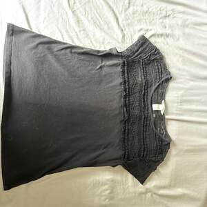 H&M Black Short Sleeve Top with Lace Yoke and Ruffle Trim